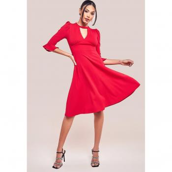 Goddiva Flared Sleeve Midi Dress - Red - Size 18 UK