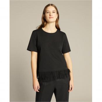 Camiseta de mujer con borde decorativo de flecos en las mangas