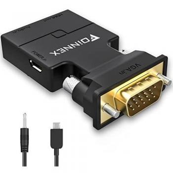 VGA a HDMI Adaptador con Audio 1080P@60Hz, Conversor de PC Antigua a TV/Monitor con HDMI, FOINNEX Convertidor VGA Macho a HDMI Hembra Compatible para Ordenadores, Portátiles, PC, Proyectores,Monitores