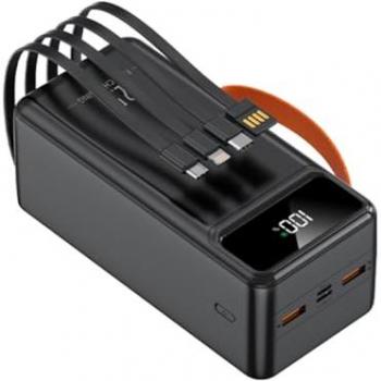 PowerBank Klack 60000mAh 22.5W con Linterna LED, 6 Dispositivos Universales, Pantalla LED y Cables Integrados