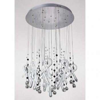 Lámpara colgante redonda 20 bombillas G4 cromo pulido/vidrio blanco/cristal, no compatible con LED/CFL