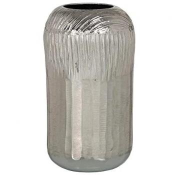 Jarrón cilíndrico de aluminio plateado 15 x 15 x 28 cm estriado