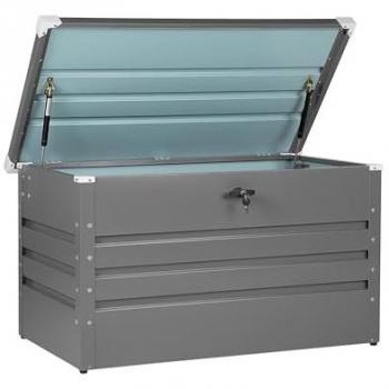 Caja de almacenamiento exterior de acero galvanizado gris 300L industrial con tapa cerrable Cebrosa