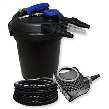 Juego de filtración para estanques 10000L con filtro a presión, clarificador UVC 11W, bomba de 70W y manguera de 25m