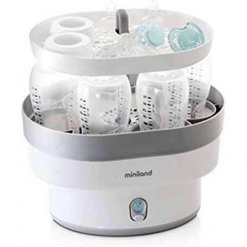 Esterilizador Eléctrico para Bebés Miniland Steamy en Blanco y Gris