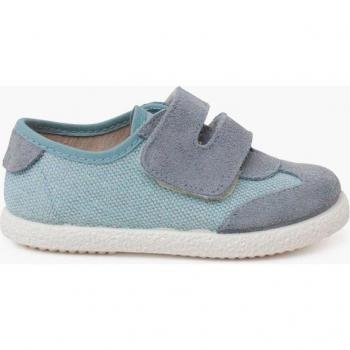 Zapatillas de lona de niños en lino y serraje con cierre ancho adherente
