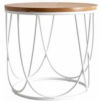 Miliboo - Mesa auxiliar de madera y metal blanco 42 cm LACE