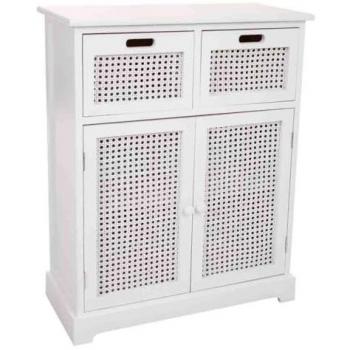 Recibidor de Madera y Rejilla Blanco 60x29x75 cm