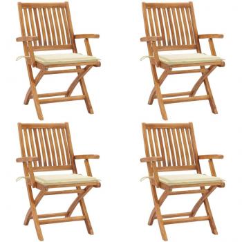 Foldable Garden Chairs with Cushions - Set of 4 Solid Teak Wood
