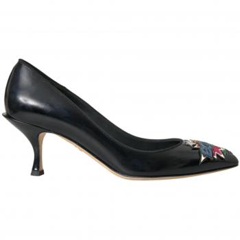 Dolce & Gabbana Black Leather BOOM Patch Heels Pumps Shoes - EU36.5/US6