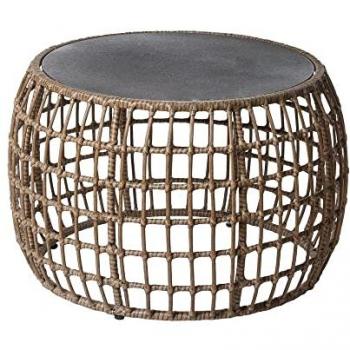 Mesa de Centro Ariki de Acero y Ratán Sintético con Cristal Templado, Dimensiones: 73 x 61 x 46 cm, Color Marrón