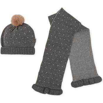 Tutto Piccolo - Conjunto de niña de gorro y bufanda de tricot con microestampado