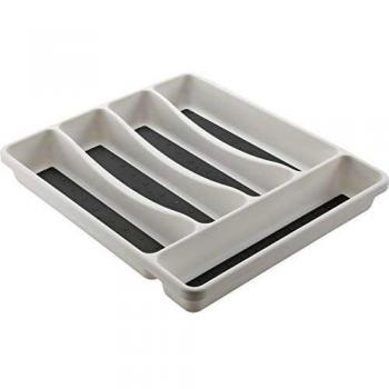 mondex PLS261-00 - Organizador de Cubiertos para cajón de Cocina, plástico Blanco, 31 x 27 x 4,5 cm, 5 Compartimentos