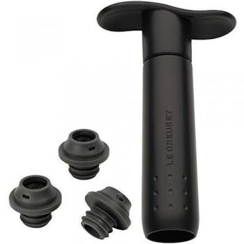 Le Creuset WA137 Set de bomba de vacío y tapones a juego Conserva el vino, Policarbonato, Negro