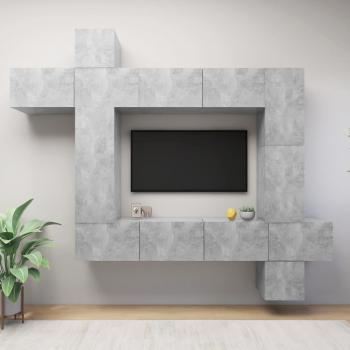 Set de muebles de salón TV 9 piezas madera ingeniería gris hormigón 100 x 30 x 30 cm