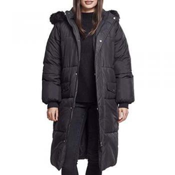 Urban Classics Ladies Oversize Faux Fur Puffer Coat - Black, XL