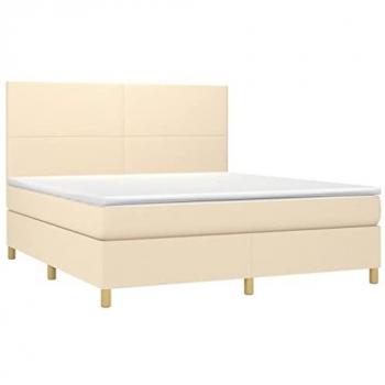 Cama Box Spring con Colchón Viscoelástico Espuma Protector Muelles Ensacados Adaptable Acolchado Reversible Tela Color Crema 180x200 cm