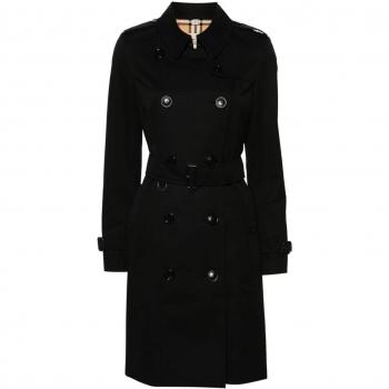 Burberry Women's Chelsea Cotton Trench Coat in Black | Size 4 | 8079402A1189, Black Double-Breasted Coats with Logo-Engraved Buttons, female, Sizes: 3XS