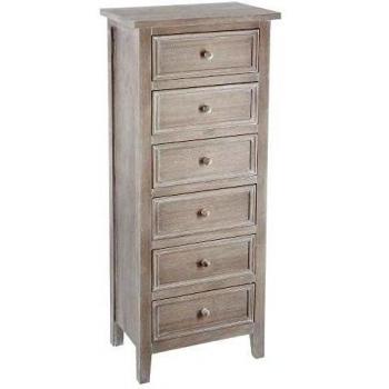 Chifonier 'Charme' de Madera Blanqueada con 6 Cajones - Gris - L 45 x P 30 x H 113 cm