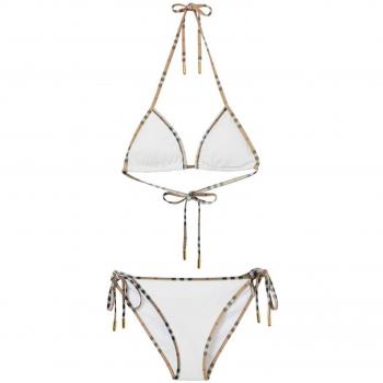 Burberry Women's Vintage Check White Triangle Halterneck Bikini Set - Size Small