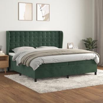 Cama box spring suave con colchón de terciopelo verde oscuro 200x200 cm