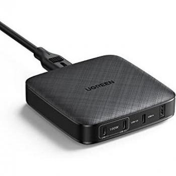 Cargador Ugreen 100W USB-C PD con 3 puertos USB-C y 1 puerto USB-A, color negro