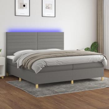 Colchón box spring suave con luces LED en tela gris oscuro 200x200 cm