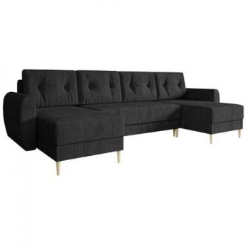 Sofá Rinconero Memphis 140, Negro, con Función de Descanso y Caja de Ropa de Cama, 307x139x95cm