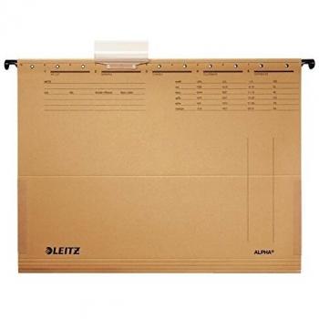Carpeta Suspendida Leitz ALPHA® A4 con solapas, 100% cartón reciclado, color marrón natural, paquete de 25 unidades