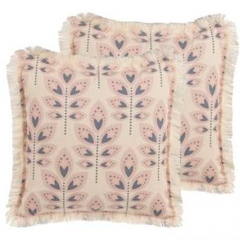 Conjunto de 2 cojines decorativos beige con motivo de hojas y flecos 60 x 60 cm Rudbeckia