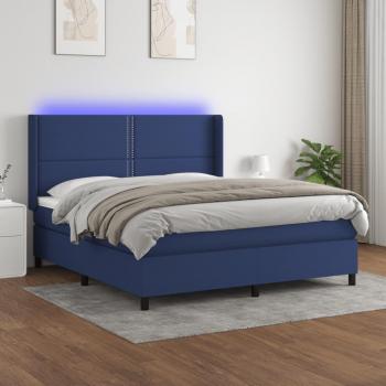 Cama box spring blanda con colchón y luces LED de tela azul 160x200 cm
