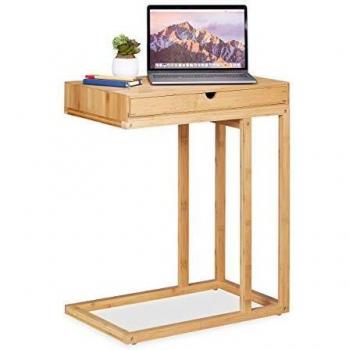 Mesa Auxiliar de Bambú Moderna con Cajón Grande, 68 x 55 x 35 cm, Marrón