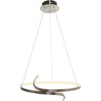 Colgante de techo LED Rafe con placa de acero niquelado satinado y silicona blanca