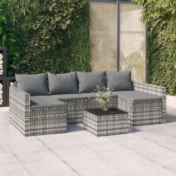 vidaXL 2-Piece Grey Poly Rattan Garden Sofa Set with Cushions