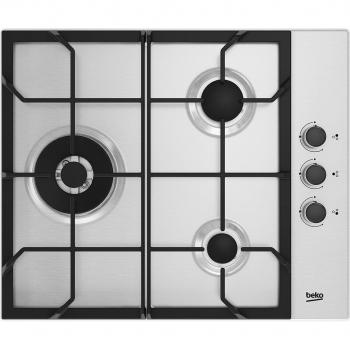 Beko HIGG63125SCX Encimera de Gas, 3 Quemadores, 61 cm, Compatible con Butano, Acero Inoxidable