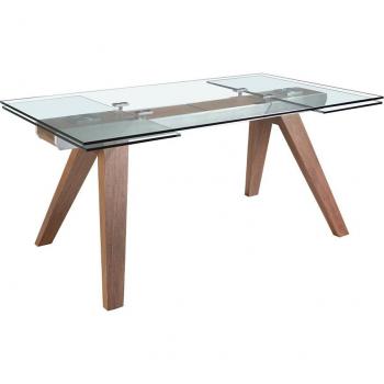 Mesa comedor extensible rectangular Angel Cerdá de cristal templado y nogal 180/225/270 x 100 x 76
