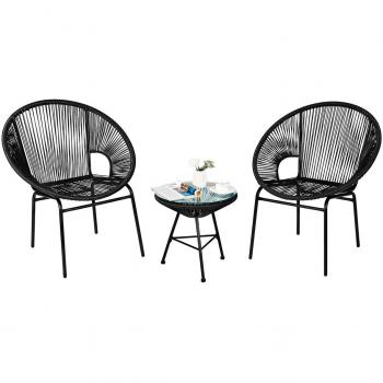 3-Piece Black Acapulco Outdoor Bistro Set with Glass Table