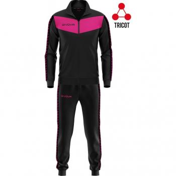 Chándal Givova Visa Unisex Negro/Fuxia 2XL con risca para entrenamiento deportivo