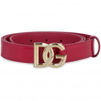 Dolce & Gabbana Women's Fuchsia Patent Leather DG Logo Buckle Belt Size 80