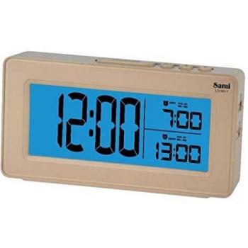 Sami-LD9811B Despertador Digital SAMI con Pantalla LCD, Dígitos XL y Luz LED Azul. Doble Alarma, Calendario, Repetición de Alarma, Formato 12/24. Color Oro Rosa