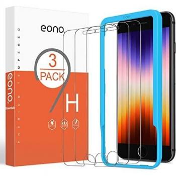 Amazon Brand - Eono Protector Pantalla para iPhone se 2022 y iPhone SE 2020 y iPhone 8/7/ 6/ 6s, Cristal Templado, Anti-arañazo, Sin Burbujas, 3 Piezas
