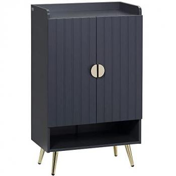 HOMCOM Zapatero Estrecho con 2 Puertas, Mueble Zapatero con Estante Abierto y Estantes Ajustables para 15 Pares de Zapatos, Dimensiones: 60x33x100 cm, Color Gris
