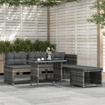4-Piece Grey Poly Rattan Garden Dining Set with Cushions