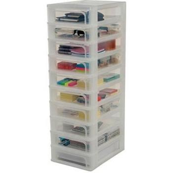 Iris Ohyama Organizer Chest OCH-2100, Torre de Almacenamiento con 10 cajónes OCH-2100-Plástico, Blanco/Transparente, 40 L, 26 x 35,5 x 81,5 cm, 10 x 4 L