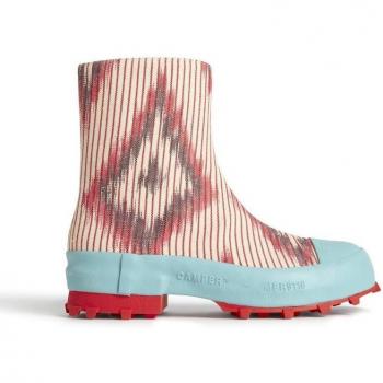 CAMPERLAB Traktori Ankle Boots for Men in Beige/Burgundy/Red, Size 43, made of Cotton Fabric