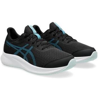Zapatillas de running ASICS Patriot 13 GS infantiles negras con características de zapatilla neutral, diseño en gris y blanco