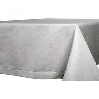 Lino fashion: blanco lino/algodón mantel con hemstitch, Blanco, 170cm x 350cm- 67 x 138