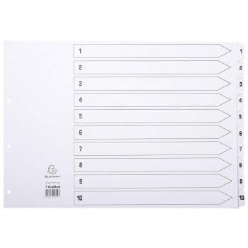 Separadores de cartulina blanca 160 g/m² con pestañas impresas y plastificadas reforzadas, 5 pestañas numeradas del 1 al 5