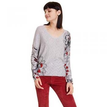 Desigual V-Neck Suéter, Gris