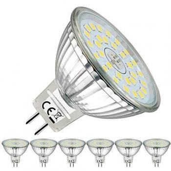 EACLL Bombillas LED GU5.3 Blanco Frío, 6W Equivalente 50W MR16 Halógena, Pack de 6, Focos Sin Parpadeo AC/DC 12V, 6000K 485 Lúmenes 120 ° Spotlight, Lámpara Reflectora no Regulable